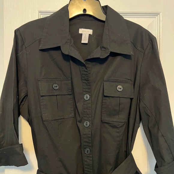 Chicos Black Button-Up Shirt Dress Chicos Size 2 = 12 - Picture 2 of 10